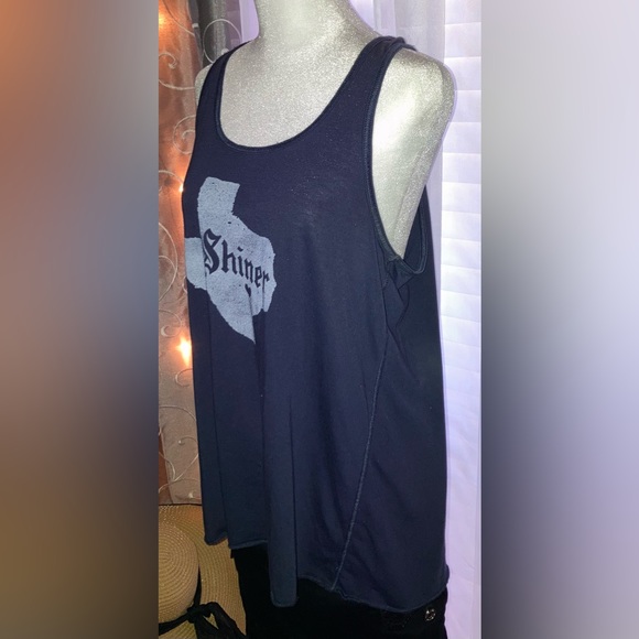 Shiner Texas Beer Tank Top Navy Blue Distressed Reversed Hem XL GUC - Picture 6 of 10